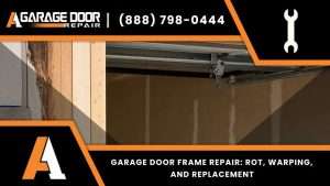 Garage door frame repair and jamb repair on a rotted frame before garage door frame replacement.